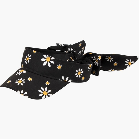 NWOT KATE SPADE Black, White & Yellow Daisy Print Bow Back Visor - Picture 1 of 11